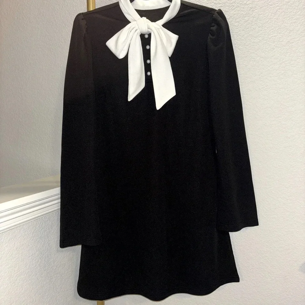 NWOT Unique Vintage Retro Long-Sleeve Trapeze Dress - Picture 3 of 5